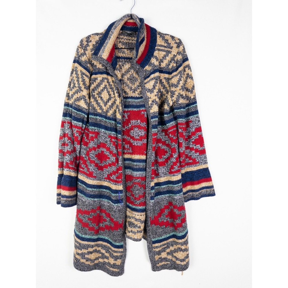 Spense Knits Cardigan Womens L Southwestern Knit Colorful Long‎ Open Front